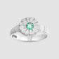 Flower Press Ring - Green - Silver