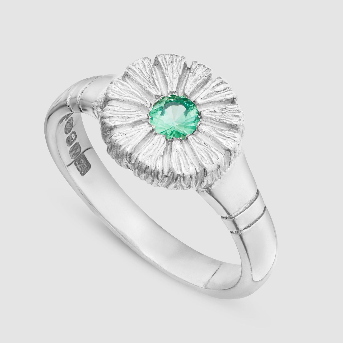 Flower Press Ring - Green - Silver
