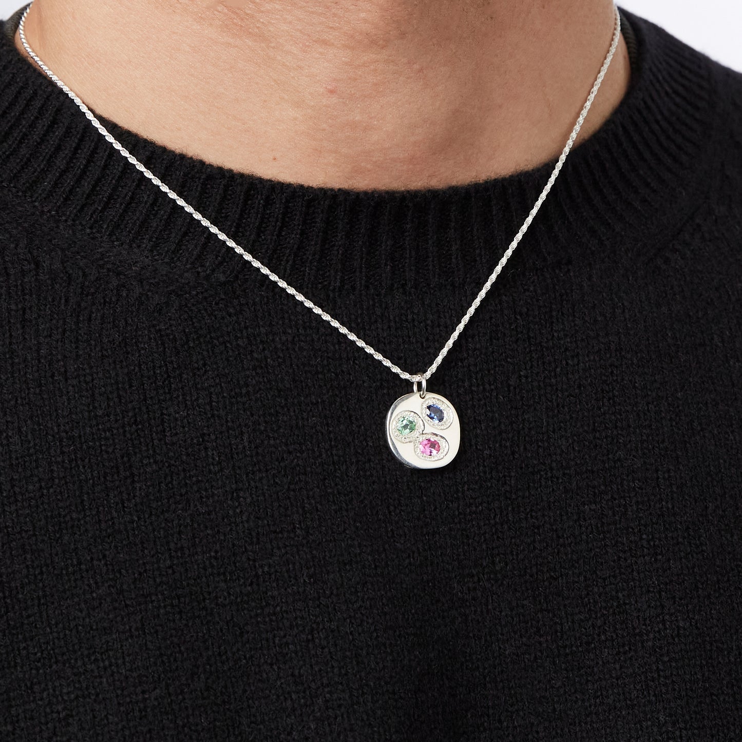 Oval Chloroplast Pendant - Multi - Silver