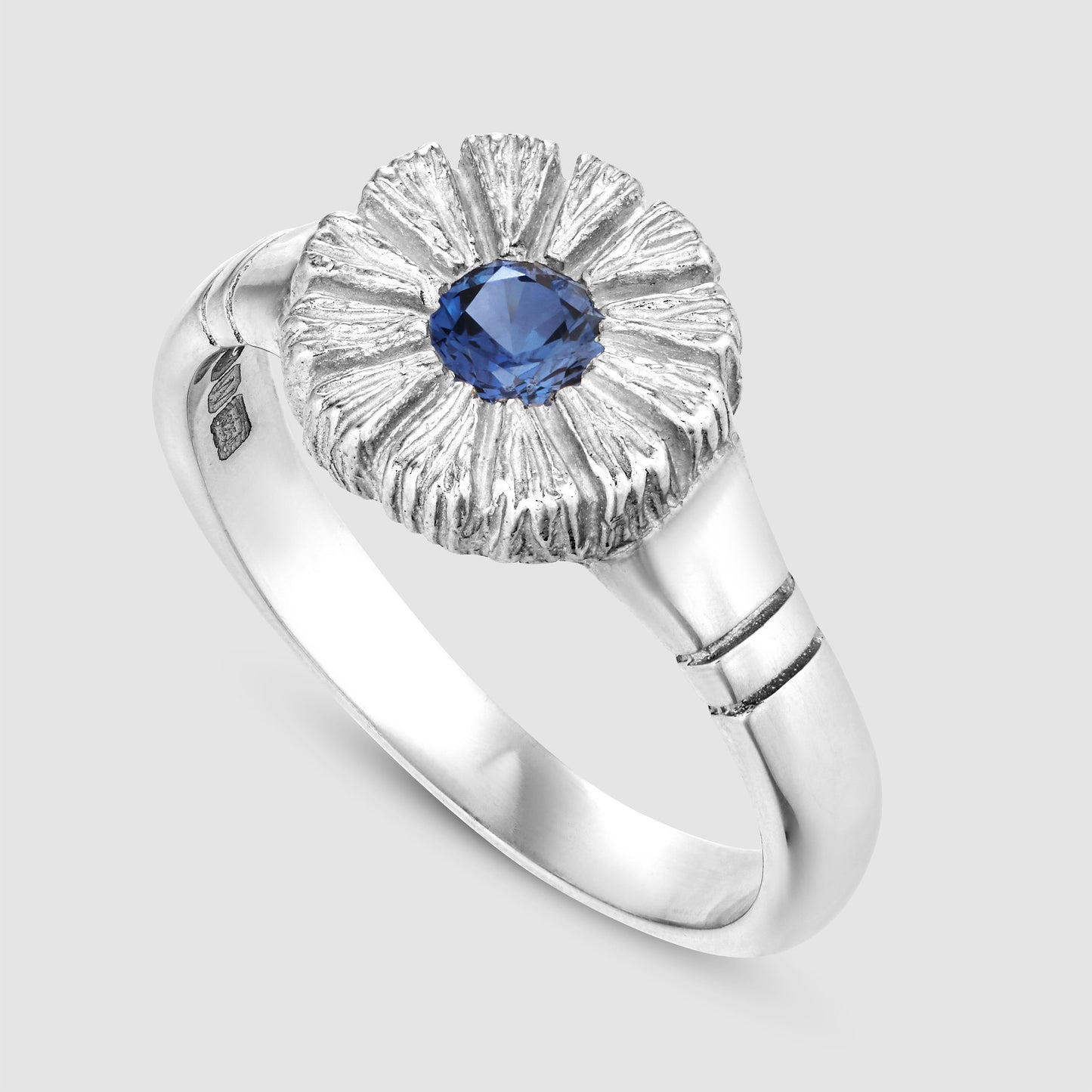 Flower Press Ring - Blue - Silver