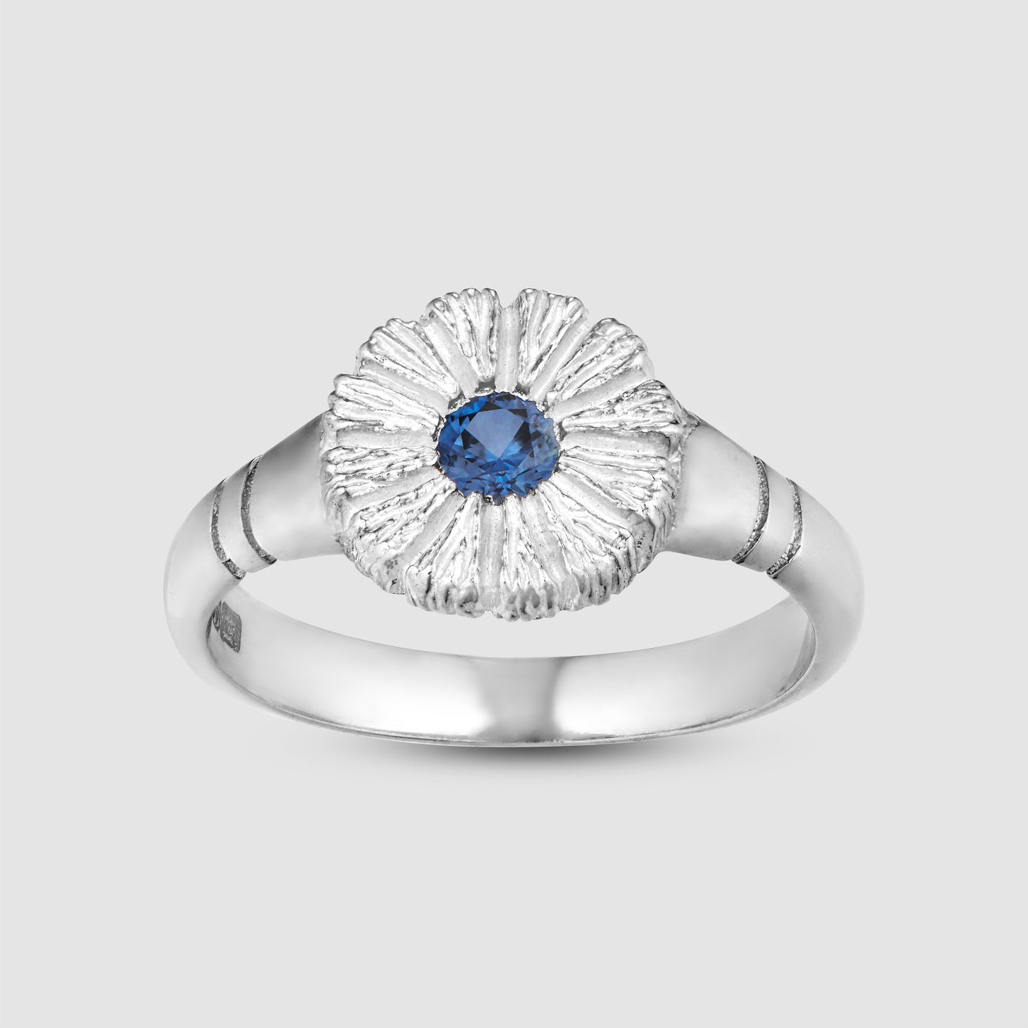 Flower Press Ring - Blue - Silver