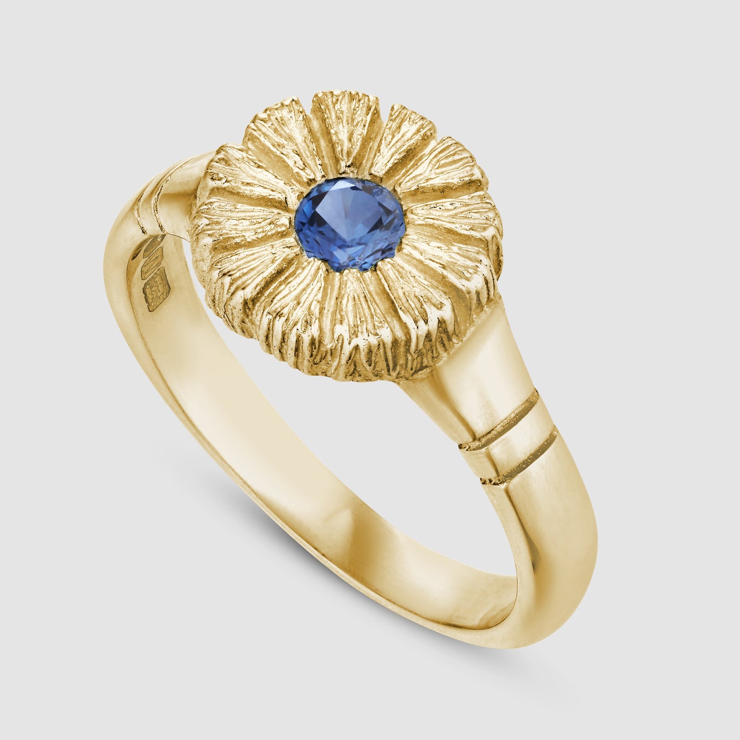 Flower Press Ring - Blue - Gold