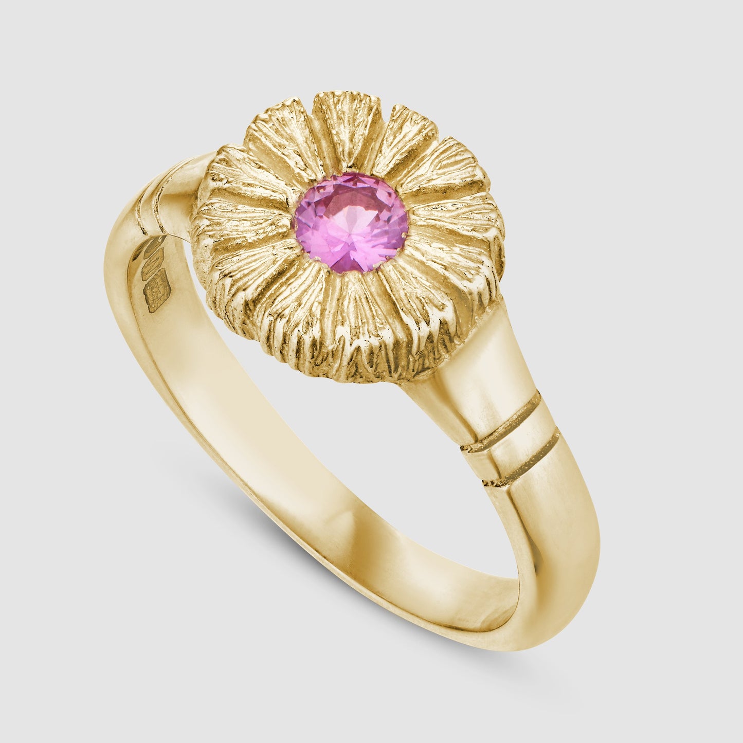 Flower Press Ring - Pink - Gold