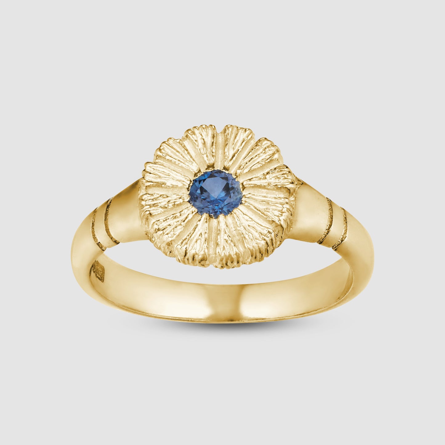 Flower Press Ring - Blue - Gold