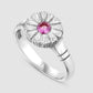 Flower Press Ring - Pink - Silver