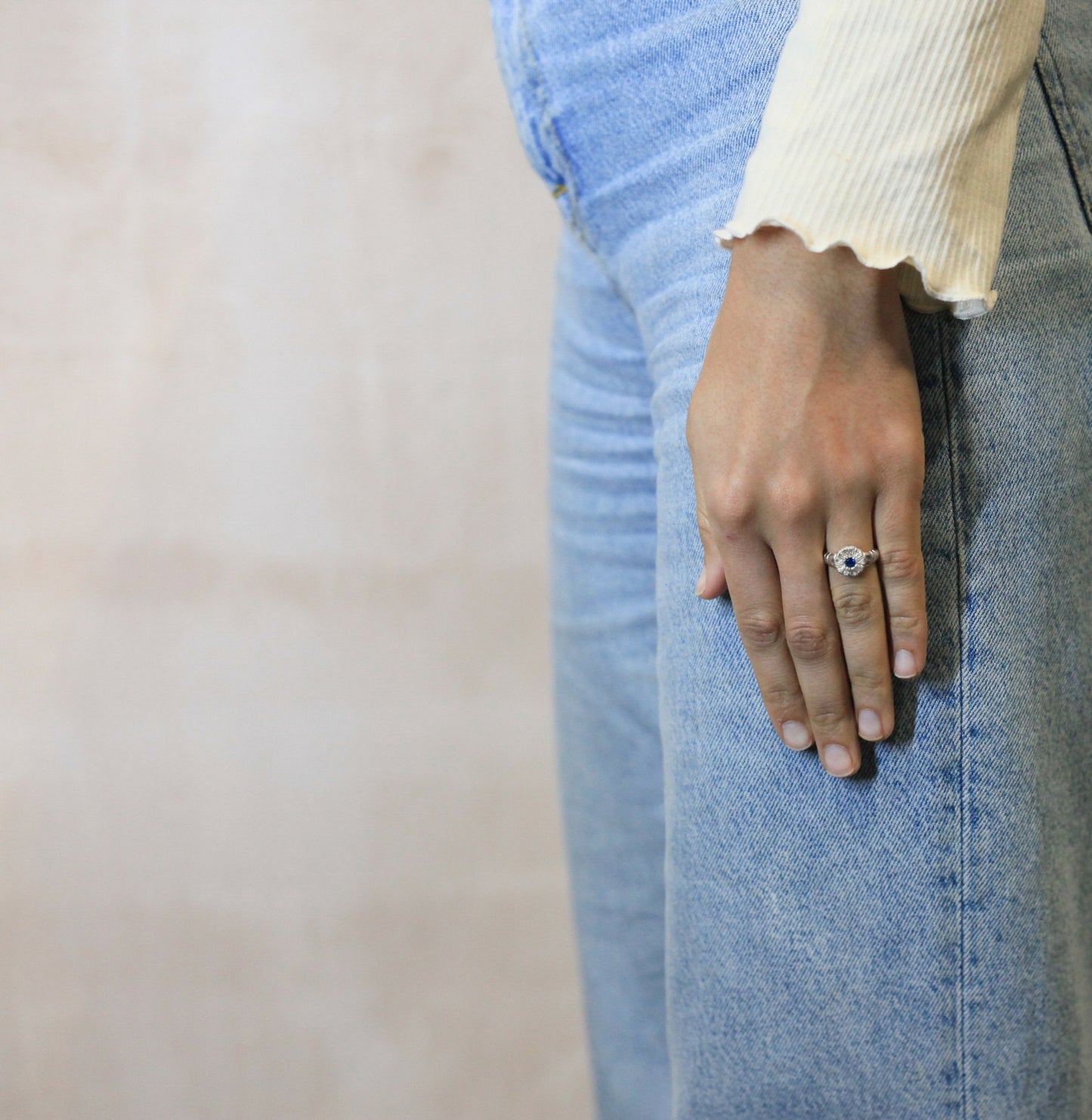 Flower Press Ring - Blue - Silver