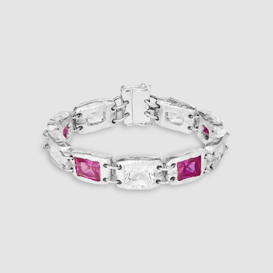 The Rose Bracelet - Silver - Pink and Clear