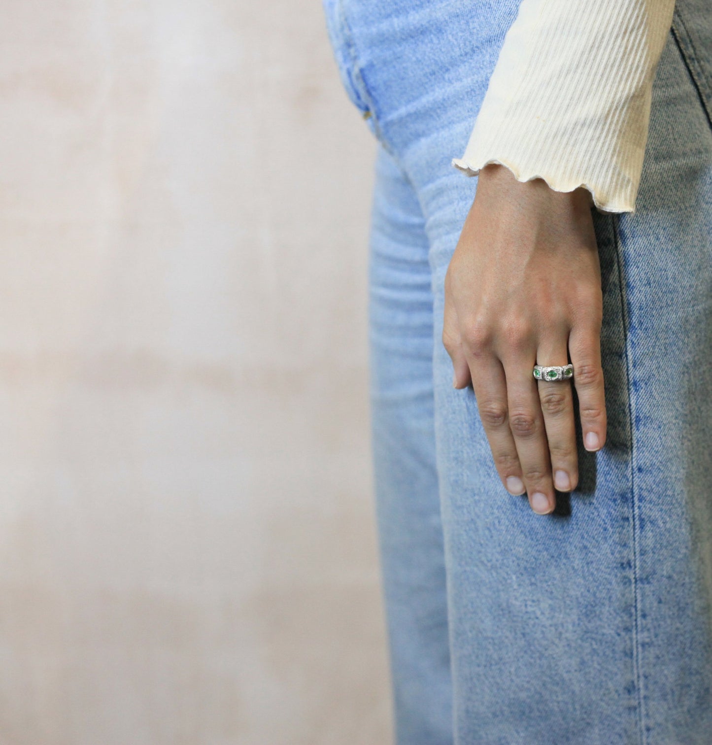 Window Box Ring - Green - Silver